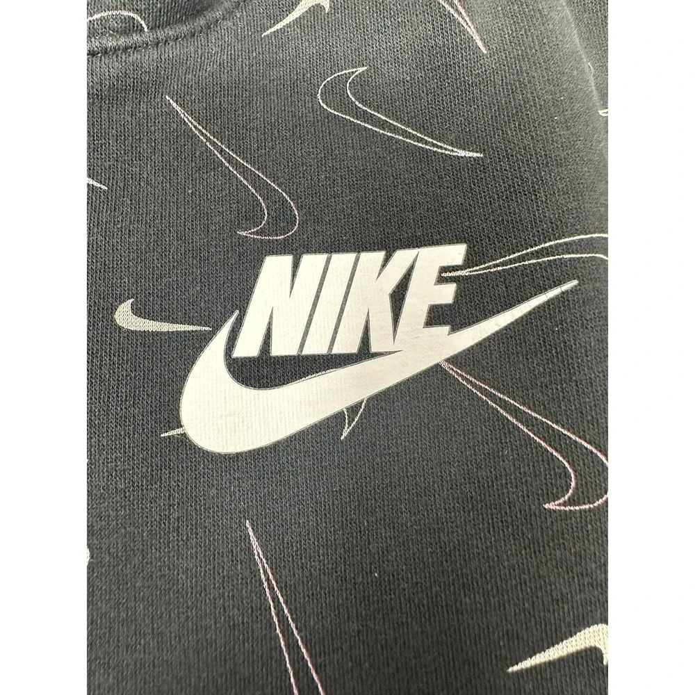 Nike Girl's Pullover Hoodie‎ All Over Print Logo Swoosh Black & White Medium